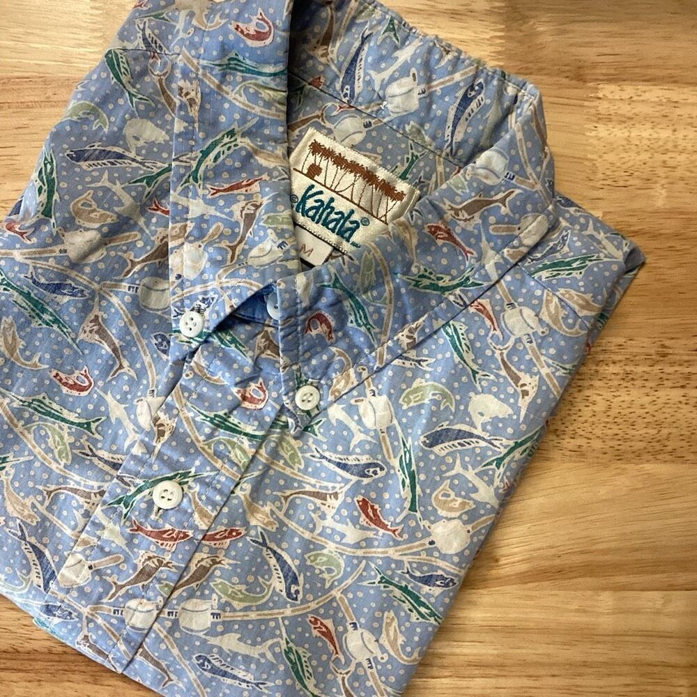 EUC Mens Kahala Hawaiian Fishing Print Button‎ Down - Medium